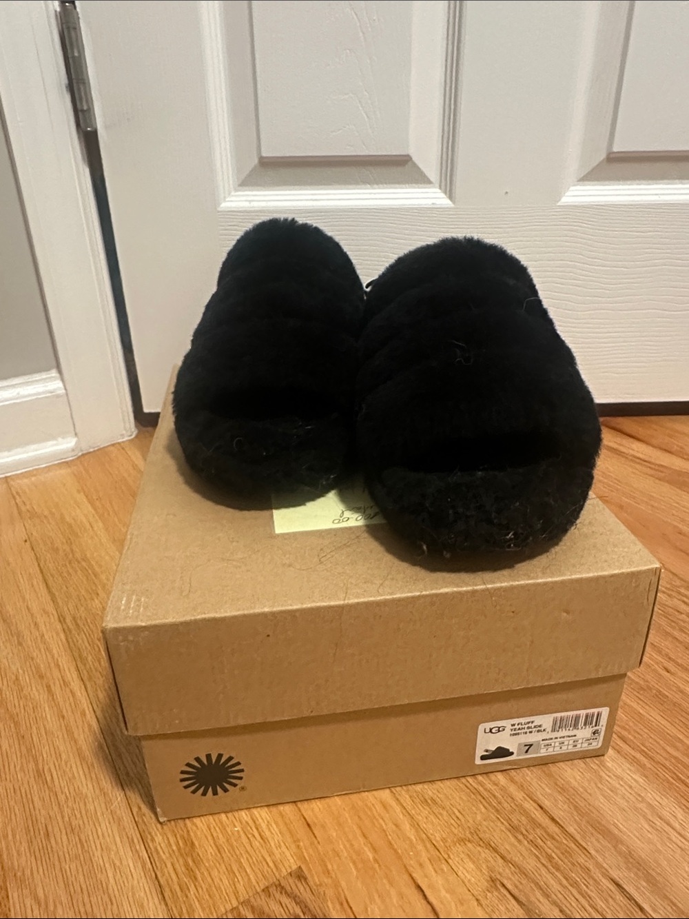 UGG Black Fluff Slide Slippers